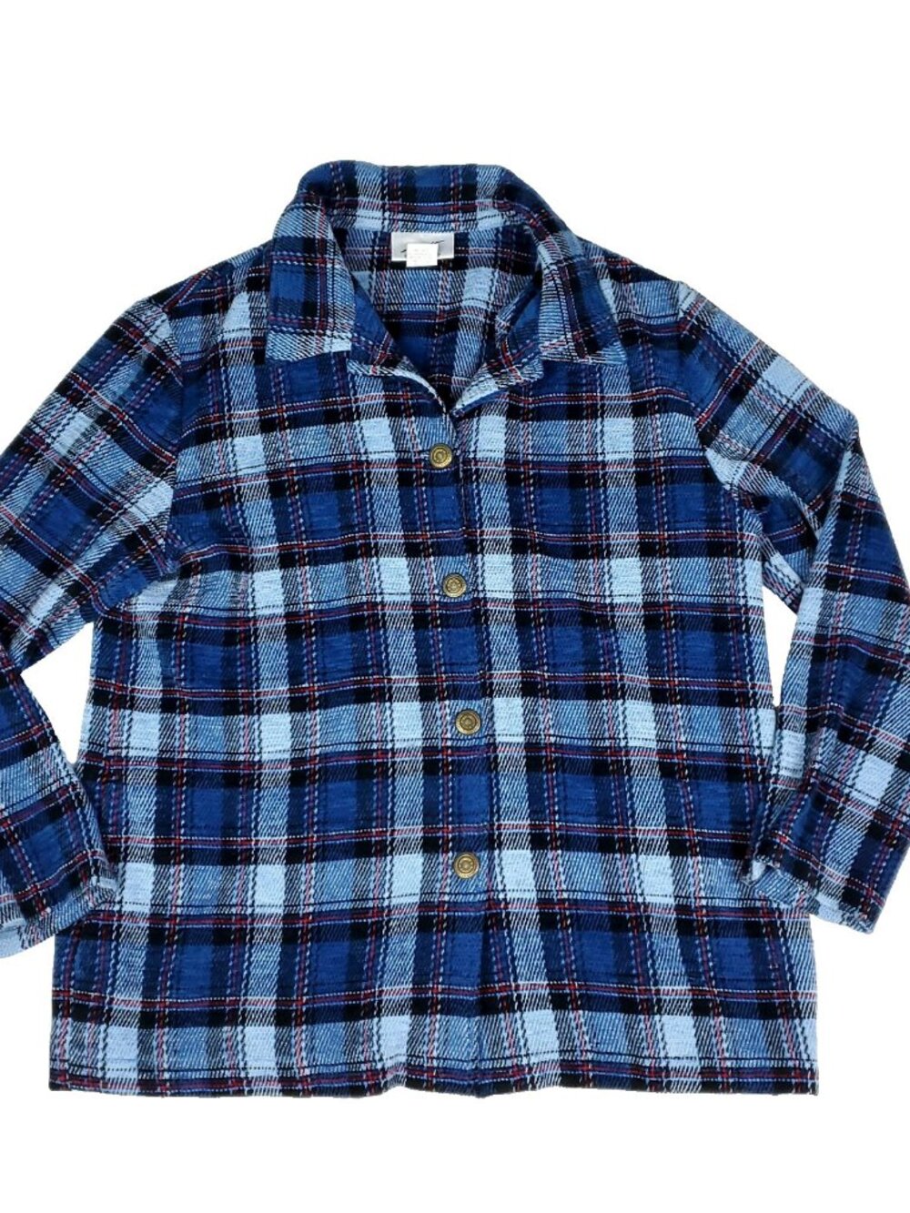 VINTAGE GW Graff Shirt Womens Medium Blue Button Plaid Flannel Western LL 90s
